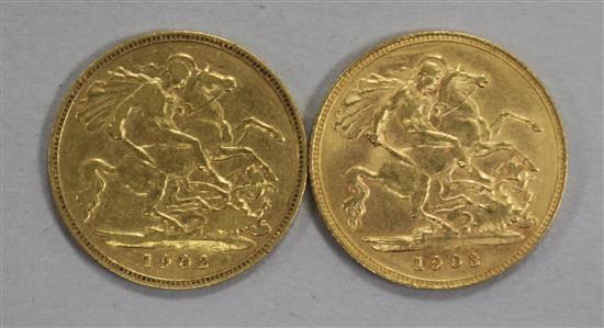 Two Edward VII gold half sovereigns, 1902, VG and 1903, F.